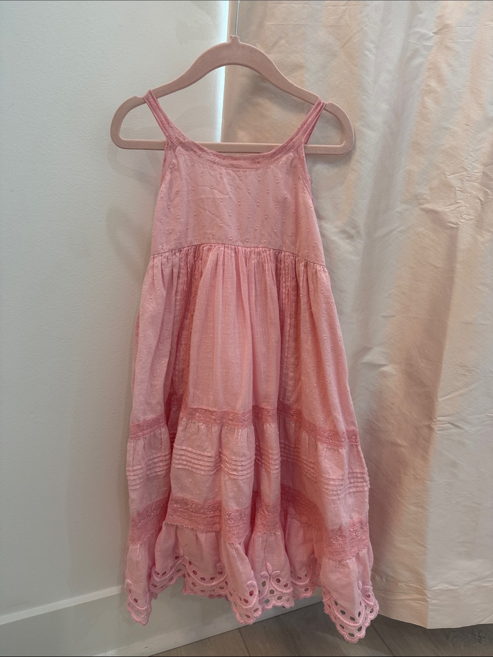 LoveShackFancy Pink Eyelet Tiered Sundress